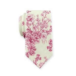 Men’s Cream w/ Cerise Pink Toile Floral Necktie, 2.75” Width Tie